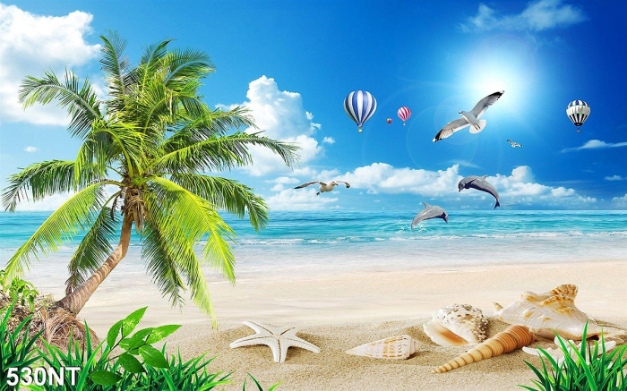 Tranh dán tường phong cảnh biển, bãi biển 3D khổ lớn giá rẻ TPHCM 3