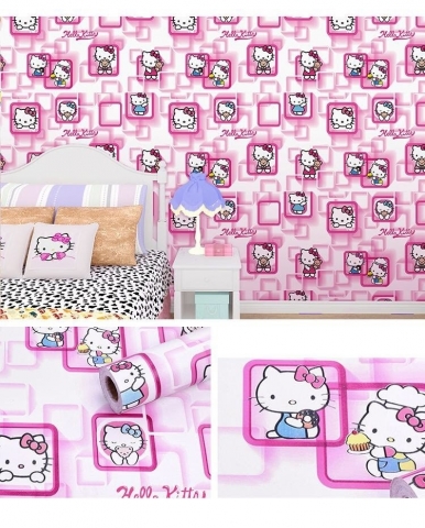 Mẫu Giấy Dán Tường Hello Kitty Dễ Thương Cho Phòng Ngủ 1