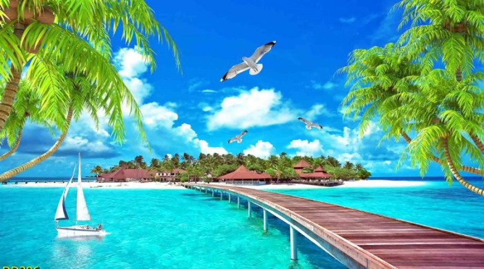 Tranh phong cảnh biển, bãi biển 3D khổ lớn dán tường giá rẻ TPHCM 7