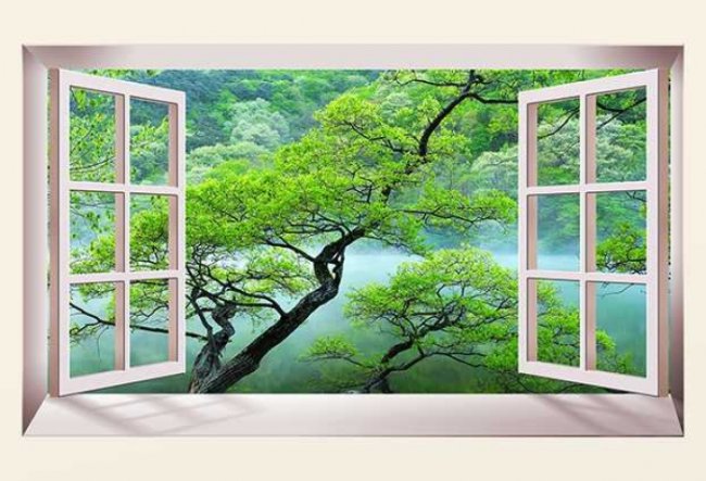 Tranh dán tường khung cửa sổ 3D - kết nối nội thất với thiên nhiên 1