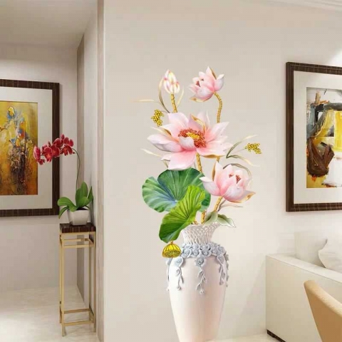 Tranh dán tường bình hoa 3D đẹp, khổ lớn in giá rẻ TPHCM 1