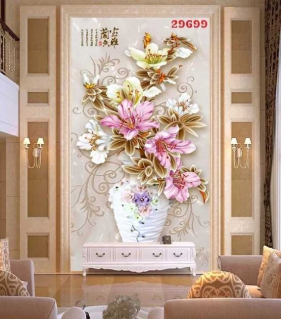 Tranh dán tường bình hoa 3D đẹp, khổ lớn in giá rẻ TPHCM 2