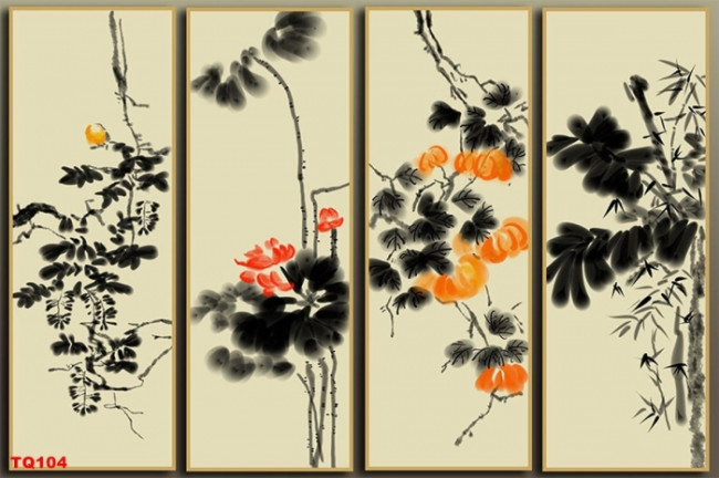 Tranh dán tường tứ quý tùng cúc trúc mai đẹp giá rẻ, in theo yêu cầu 1