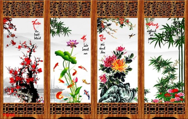 Tranh dán tường tứ quý tùng cúc trúc mai đẹp giá rẻ, in theo yêu cầu 2