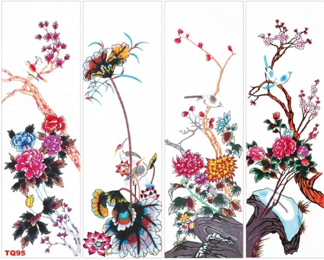 Tranh dán tường tứ quý tùng cúc trúc mai đẹp giá rẻ, in theo yêu cầu 3