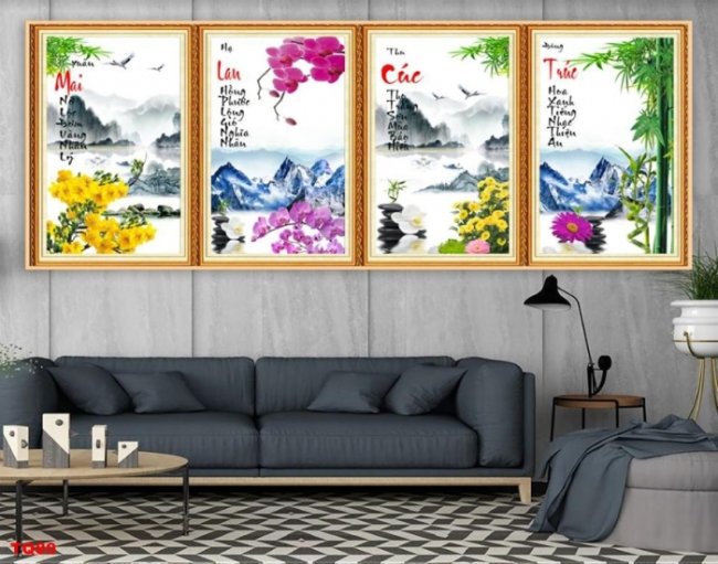 Tranh dán tường tứ quý tùng cúc trúc mai đẹp giá rẻ, in theo yêu cầu 5