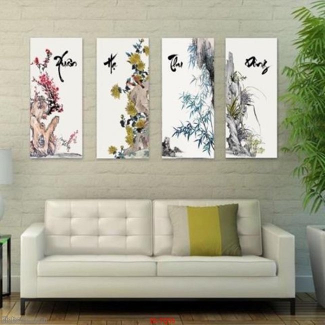 Tranh dán tường tứ quý tùng cúc trúc mai đẹp giá rẻ, in theo yêu cầu 6