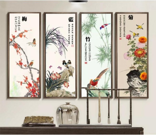 Tranh dán tường tứ quý tùng cúc trúc mai đẹp giá rẻ, in theo yêu cầu 8