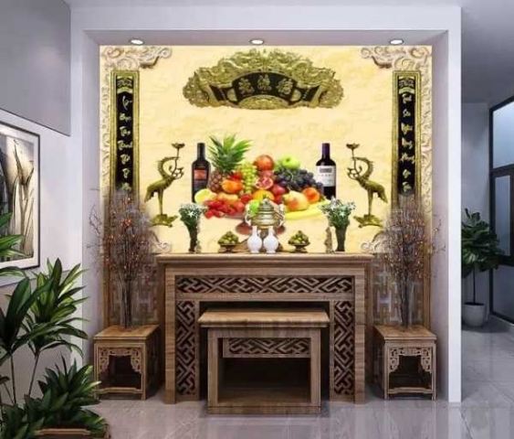Tranh phòng thờ, sau bàn thờ tổ tiên 3D dán tường đẹp TPHCM 1