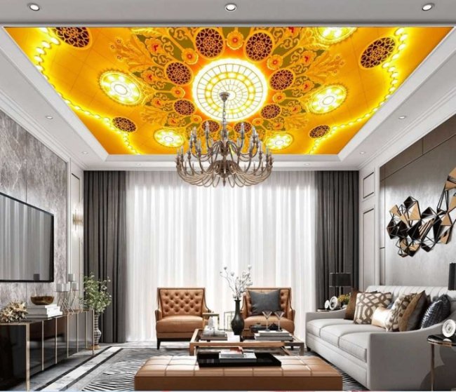 Tranh dán trần nhà thạch cao, phòng khách đẹp rẻ TPHCM 3