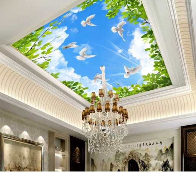 Tranh 3D dán trần nhà thạch cao, phòng khách đẹp rẻ TPHCM 6