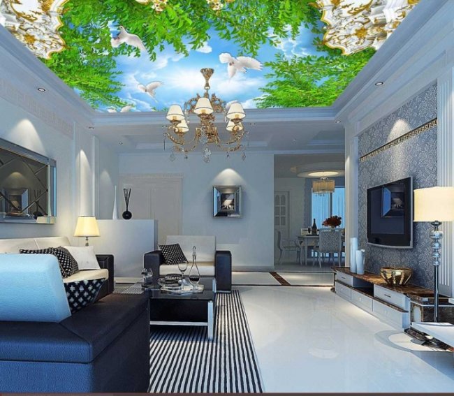 Tranh dán trần nhà thạch cao, phòng khách đẹp rẻ TPHCM 9