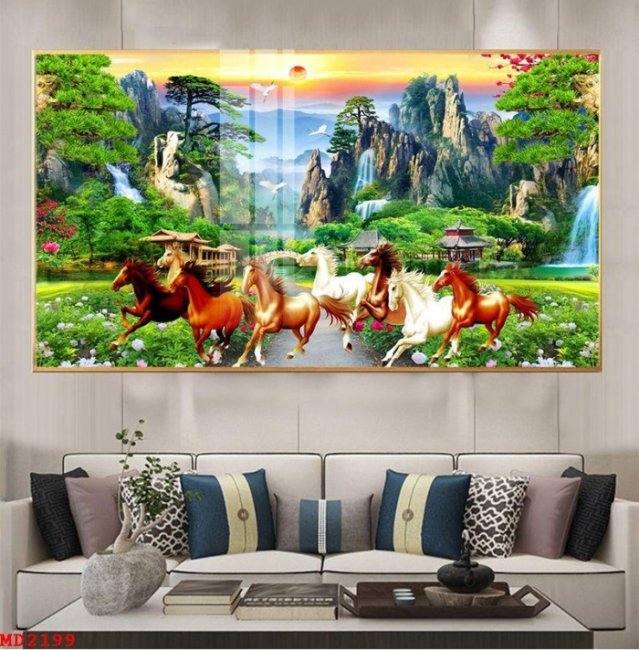 Mẫu tranh mã đáo thành công dán tường đẹp có thi công TPHCM 7