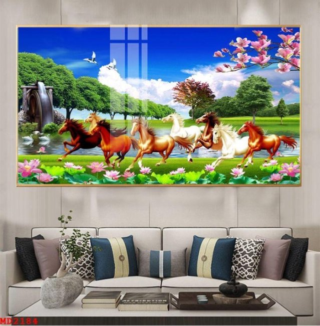 Mẫu tranh mã đáo thành công dán tường đẹp có thi công TPHCM 8