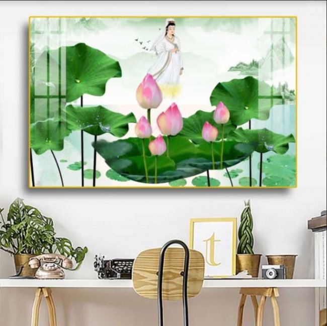 Tranh dán tường hình phật 3D, phật thích ca, in & thi công tận nơi 2