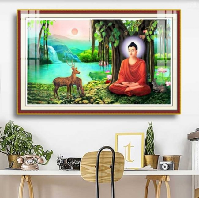 Tranh dán tường hình phật 3D, phật thích ca, in & thi công tận nơi 4