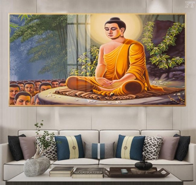 Tranh dán tường hình phật 3D, phật thích ca, in & thi công tận nơi 7