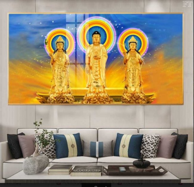 Tranh dán tường hình phật 3D, phật thích ca, in & thi công tận nơi 8