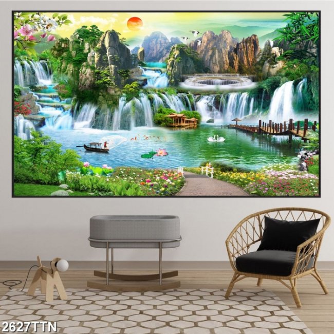 Tranh Sơn Thủy hữu tình dán tường khổ lớn giá rẻ TPHCM 2