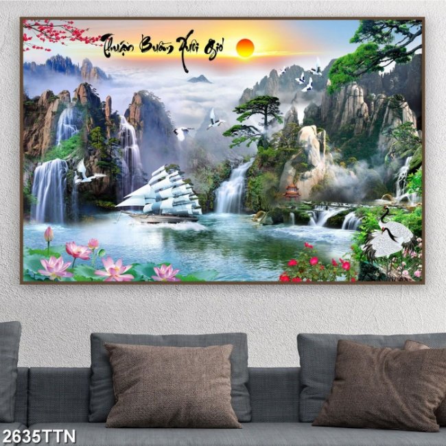Tranh Sơn Thủy hữu tình dán tường khổ lớn giá rẻ TPHCM 3