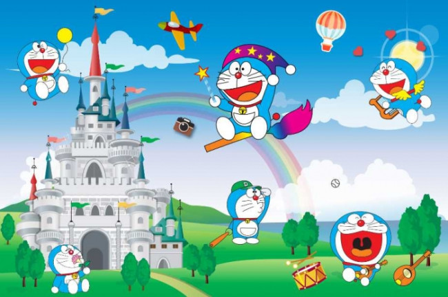 Mẫu giấy dán tường Doraemon phòng ngủ dành cho trẻ nhỏ 3