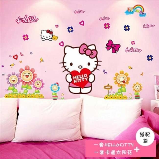 Mẫu Giấy Dán Tường Hello Kitty Dễ Thương Cho Phòng Ngủ 2