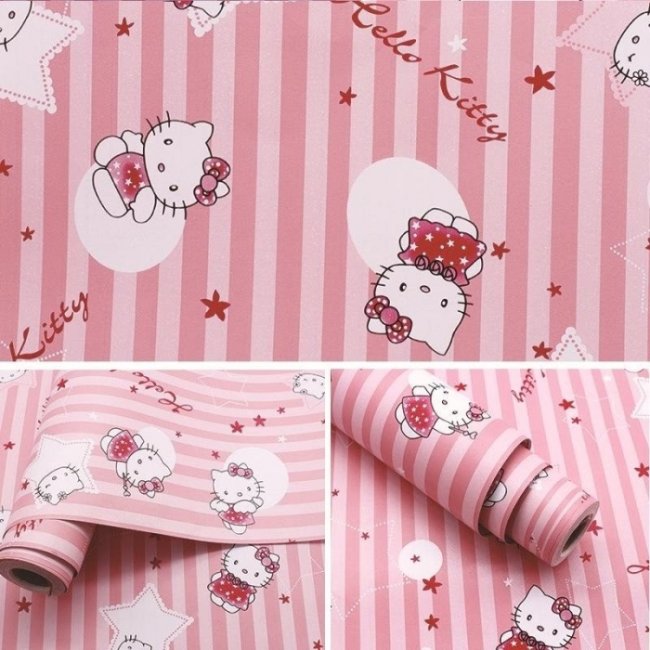 Mẫu Giấy Dán Tường Hello Kitty Dễ Thương Cho Phòng Ngủ 3