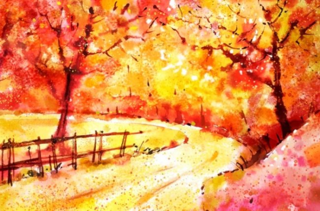 Mẫu tranh vẽ phong cảnh mùa thu đẹp 1