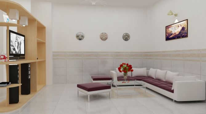 Chọn gạch ốp chân tường ăn gian diện tích cho phòng khách