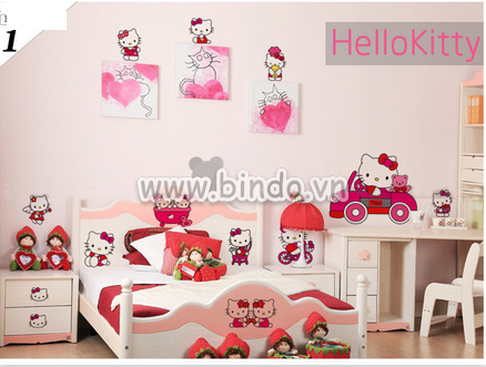 Chọn mẫu giấy dán tường Hello Kitty dễ thương cho phòng bé gái