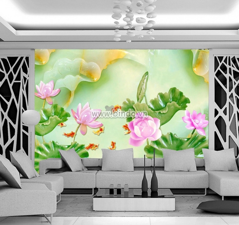 Làm đẹp phòng khách với tranh dán tường hình hoa sen