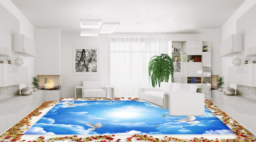 Sử dụng sàn nhà bằng mẫu giấy dán tường 3d