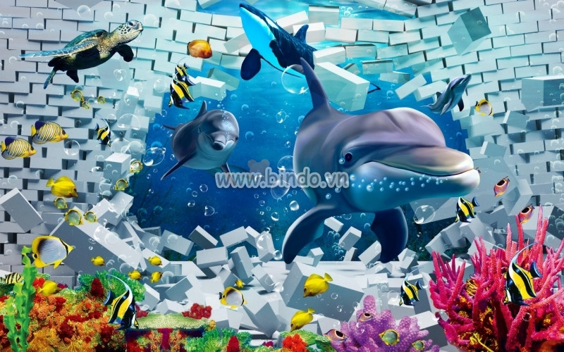 Tham khảo tranh dán tường 3d khổ lớn động vật biển