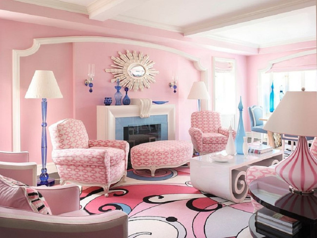Trang trí phòng khách theo gam màu hồng dễ thương