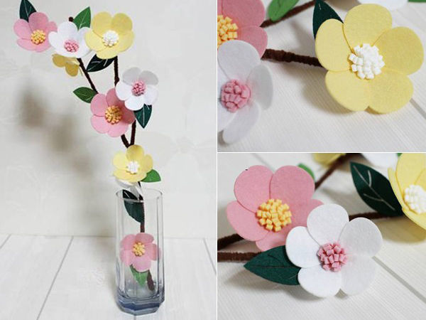 Trang trí tết cho phòng khách bằng cách làm hoa bằng vải xinh 